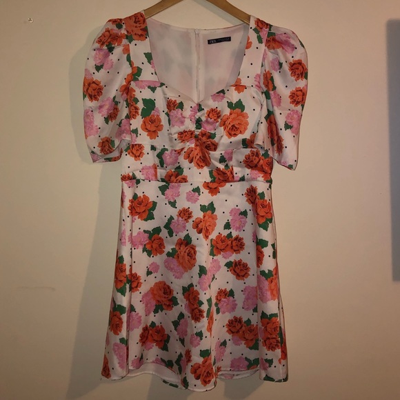 ZARA Floral Print Dress Puff Sleeves Size M - Picture 6 of 10